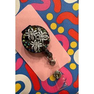 Halloween Rhinestone Creepy Crawley Halloween Spider Badge Reel